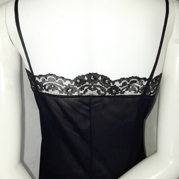 Lace Pleated Trim Solid Black Chantilly Slip M - Picture 8 of 10